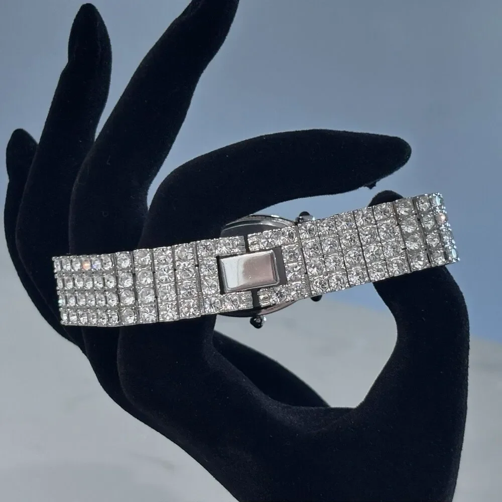 Vintage Xanadu Watch Rhinestone Silver Tone Bracelet MOP Needs Battery 6.75